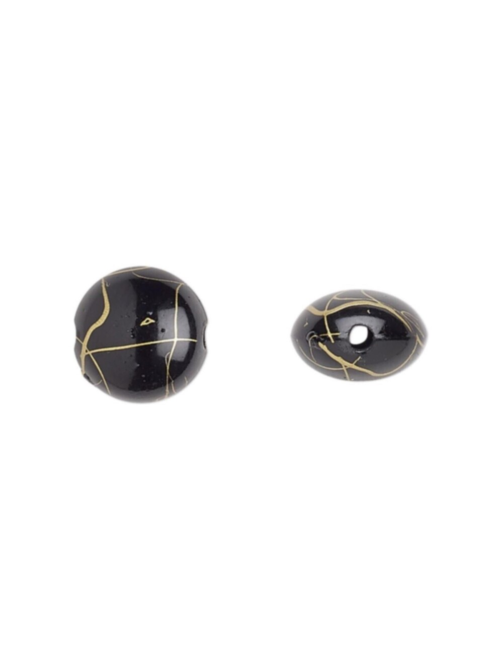 Vintage Gold Drizzled Black 12mm Puffed Coin Acrylic Beads 10 pcs